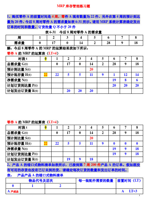 MRP计算题