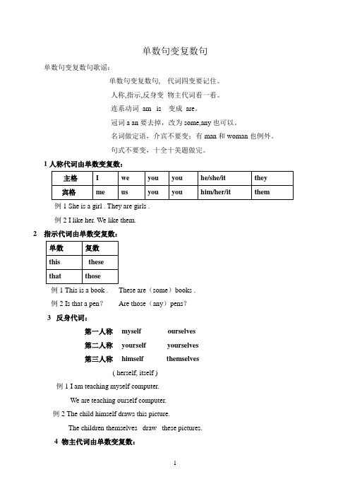 单数句变复数句(附练习及答案)