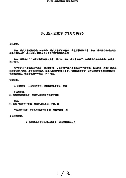 幼儿园大班数学教案《花儿与夹子》