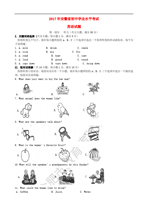 安徽省2017年中考英语真题试题(含答案)