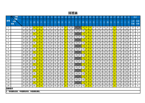 排班表考勤表