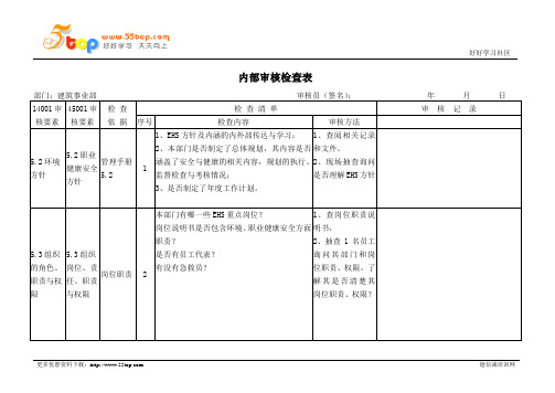 ISO45001内部审核检查表范例