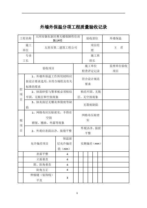 外墙外保温分项工程质量验收记录