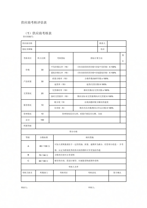 《供应商考核评估表_采购与供应谈判综合实训》