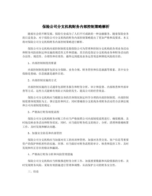 保险公司分支机构财务内部控制策略解析