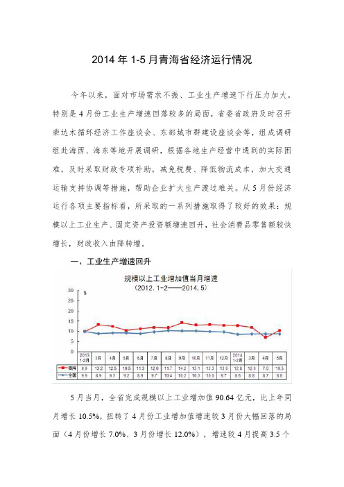 2014年1-5月青海省经济运行情况