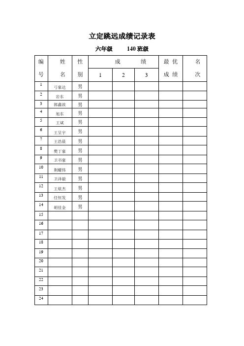 立定跳远成绩记录簿表格