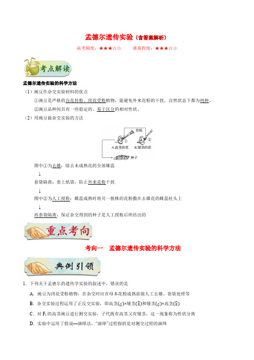 备战2025年高考-生物考点教案讲义：孟德尔遗传实验