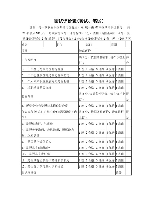 面试评价表(初试