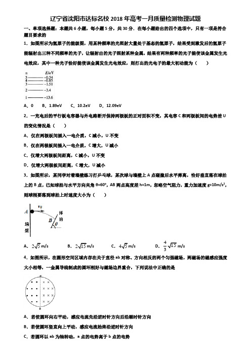 辽宁省沈阳市达标名校2018年高考一月质量检测物理试题含解析