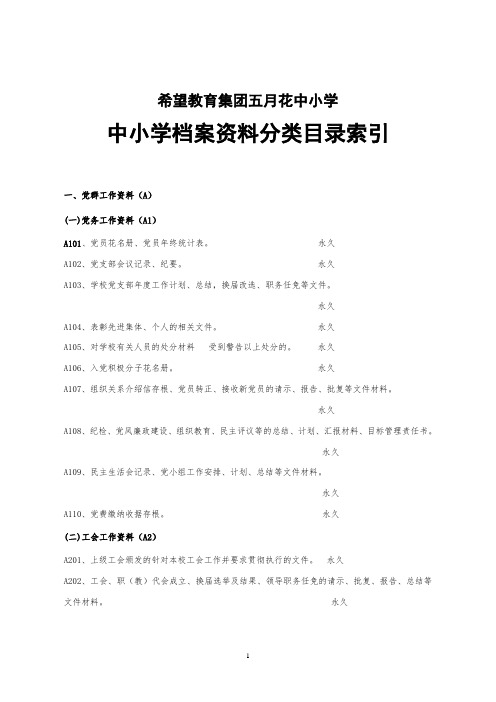 学校档案资料分类目录索引