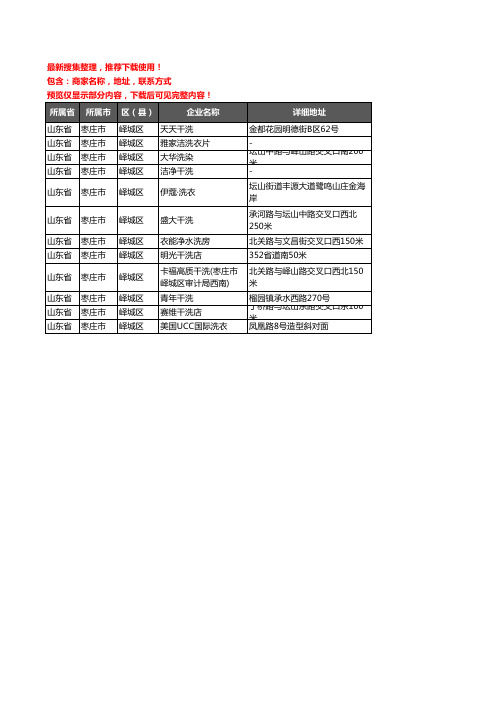 新版山东省枣庄市峄城区洗衣店企业公司商家户名录单联系方式地址大全12家