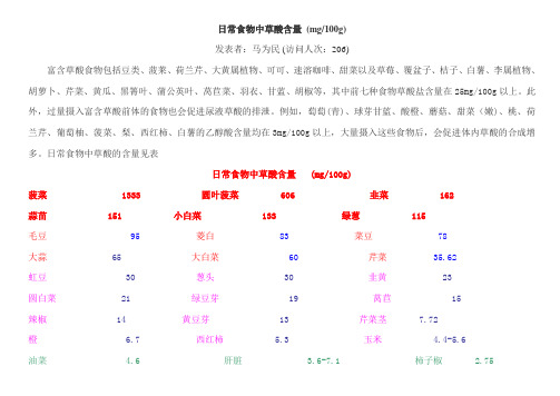 日常食物中草酸含量