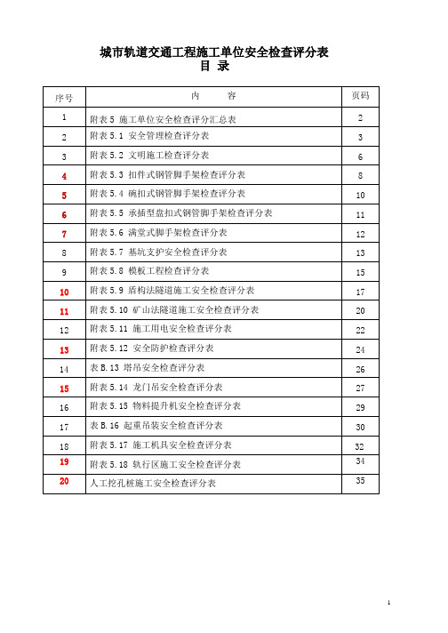 城市轨道交通工程施工单位安全检查评分表