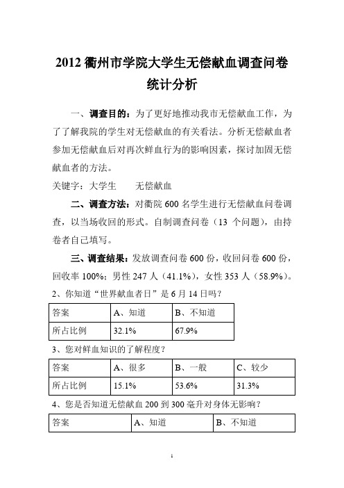 大学生无偿献血调查问卷统计分析