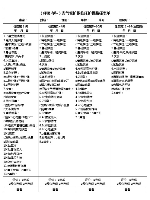 (呼吸内科)支气管扩张临床护理路径表单