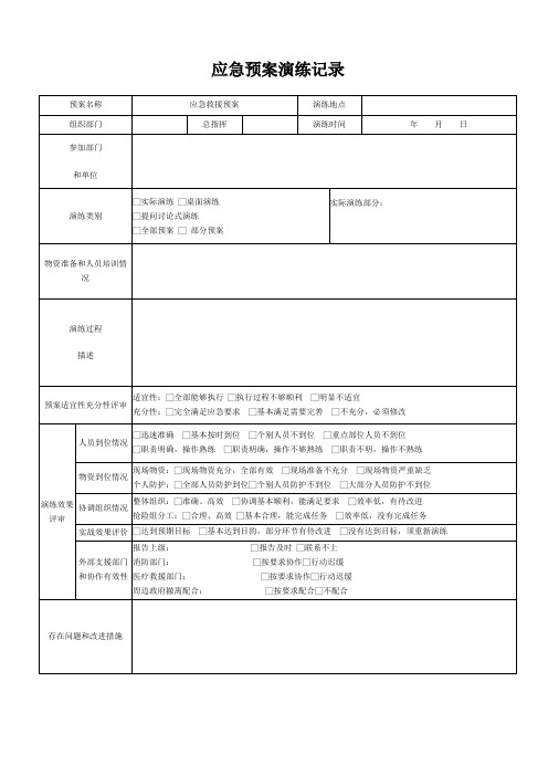 应急预案演练记录表 应急预案演练签到表