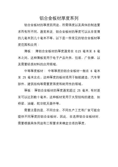 铝合金板材厚度系列