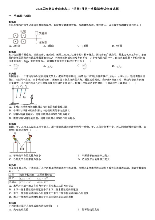 2024届河北省唐山市高三下学期3月第一次模拟考试物理试题