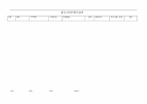 新生儿科护理计划单(护理问题护理诊断,护理措施,护理目标)