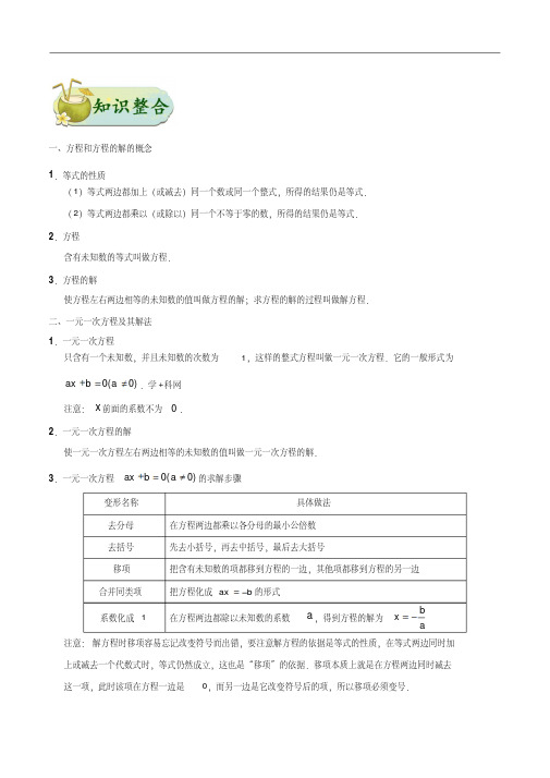 考点05方程与方程组-2018年中考数学考点归纳总结