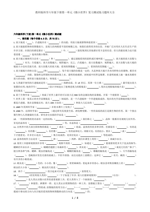 教科版科学六年级下册第一单元《微小世界》复习测试练习题库大全