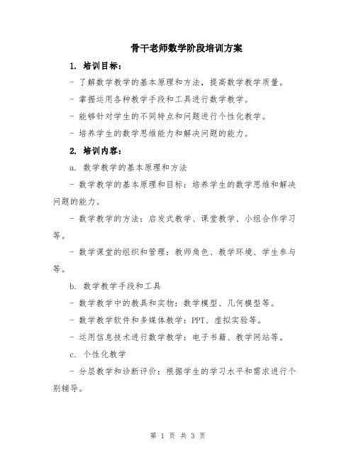 骨干老师数学阶段培训方案