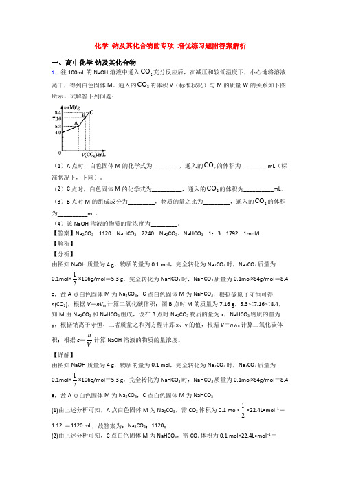 化学 钠及其化合物的专项 培优练习题附答案解析