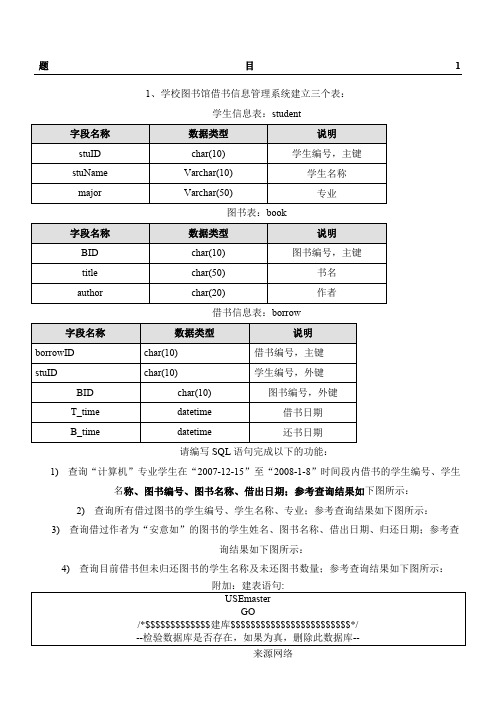 SQL存储过程实例(练习和答案)