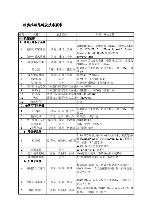 机房推荐品牌及技术要求