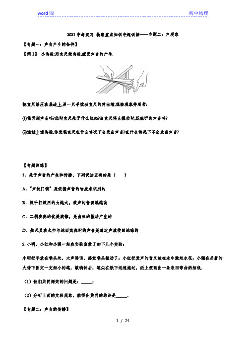 2021中考复习 物理重点知识专题训练——专题二：声现象