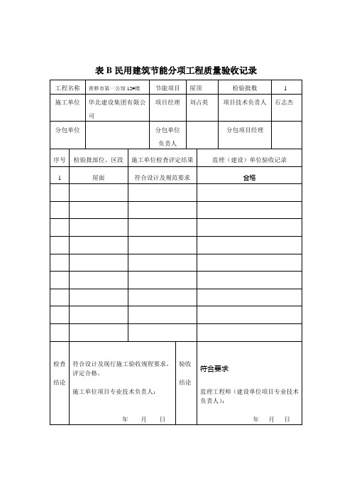 表B民用建筑节能分项项目质量验收记录