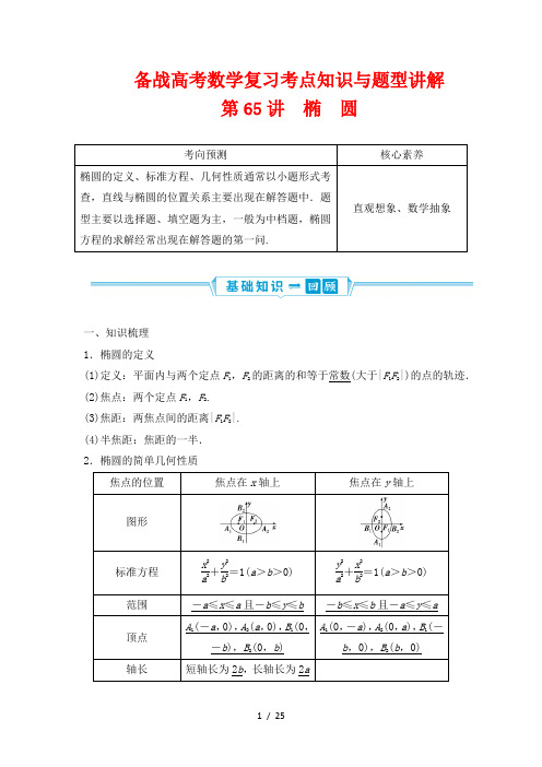 备战高考数学复习考点知识与题型讲解65---第1课时 椭圆及其性质