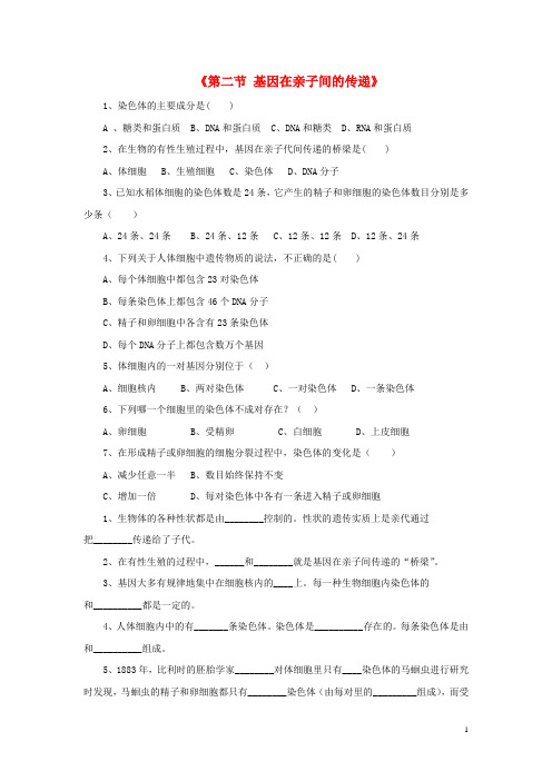 八年级生物下册 7.2.2 基因在亲子间的传递练习题1(无答案)(新版)新人教版