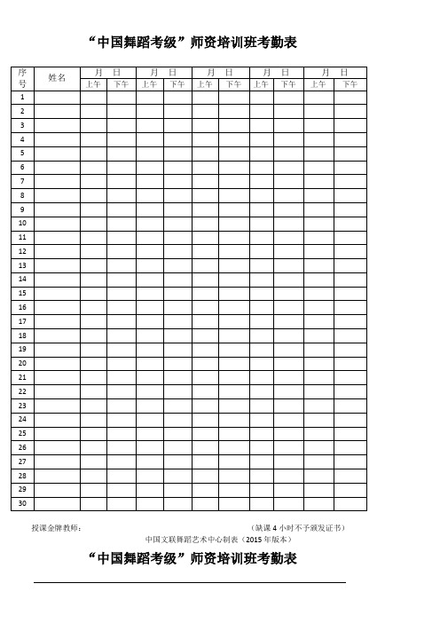 中国舞蹈考级师资培训班考勤表