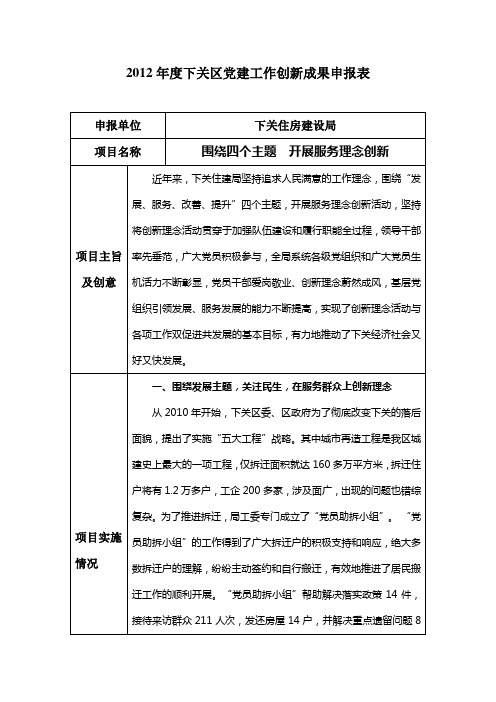 2012年度下关区党建工作创新成果申报表