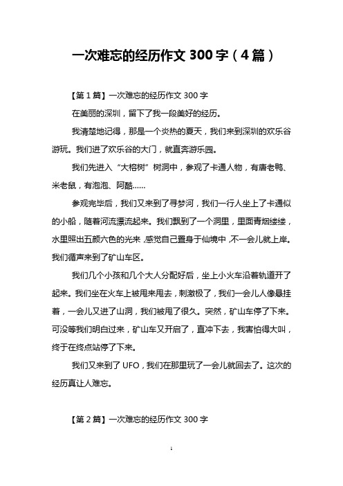 一次难忘的经历作文300字(4篇)