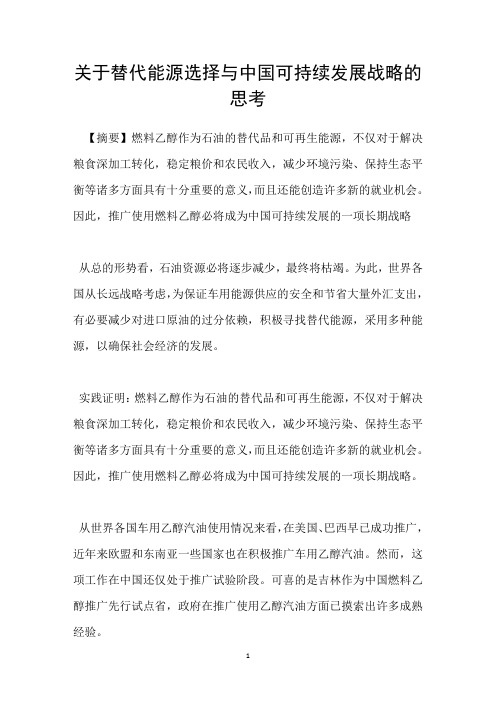 关于替代能源选择与中国可持续发展战略的思考