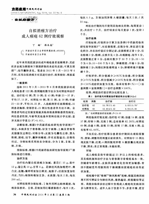 自拟消痤方治疗成人痤疮62例疗效观察