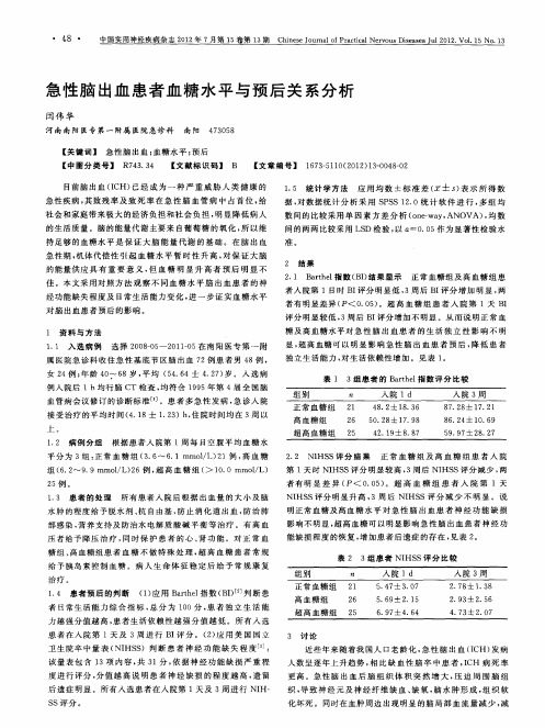 急性脑出血患者血糖水平与预后关系分析