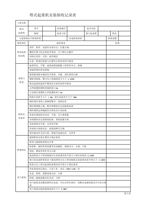 塔式起重机验收记录表