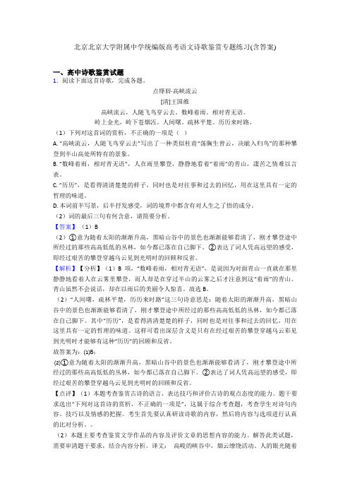 北京北京大学附属中学统编版高考语文诗歌鉴赏专题练习(含答案)