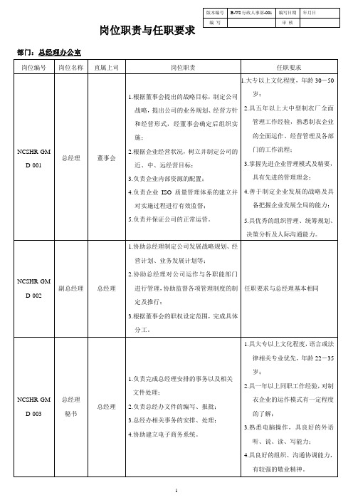 总经理办公室岗位职责与任职要求