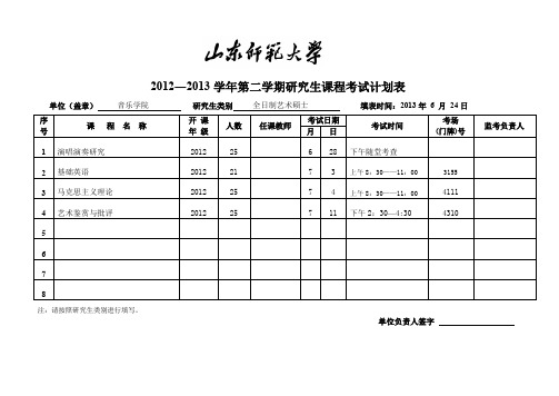 2012―2013学年第二学期研究生课程考试计划表