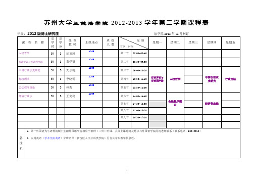 苏州大学王健法学院2012-2013学年第二学期研究生课程表