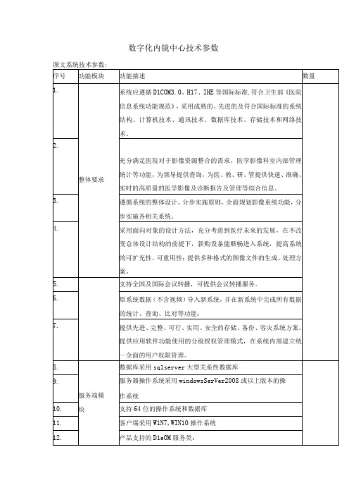 数字化内镜中心技术参数