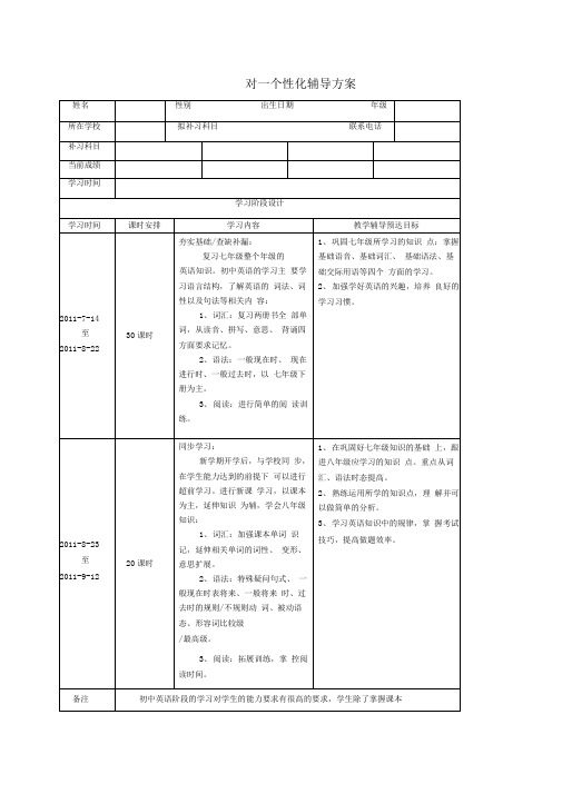 一对一个性化辅导方案