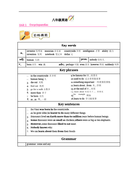 牛津深圳版英语八上 Unit 1 Encyclopaedias 知识点+练习(无答案)