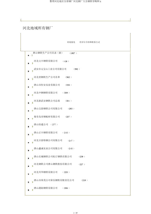 整理河北地区全部钢厂河北钢厂大全钢铁导购网1