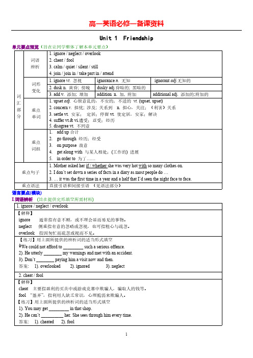 【人教版】高中英语必修一备课资料-推荐下载